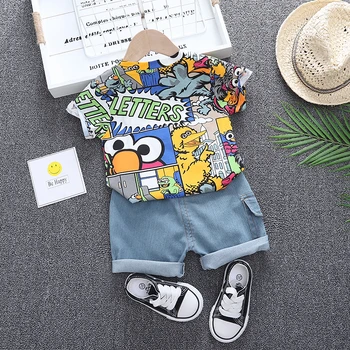 Bērnu Apģērbi Apģērbs Zēniem Summer Cartoon Dzīvnieku Print T Kreklu komplektu un Īsi Džinsi noteikti Zēns Apģērbu Kostīmu 1 2 3 4 Gadiem