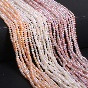 Dabiskā saldūdens pērļu krelles balta, rozā kartupeļu formas pērļu krelles par DIY rotaslietu izgatavošana aproces izmērs 2-3mm