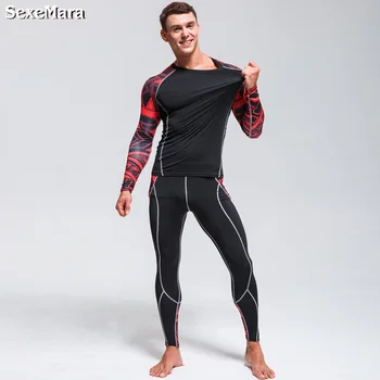 Vīriešu sporta tērps rashgard komplekts kompresijas apakšveļa vīriešu apģērbs skriešanas mma seksīga apakšveļa vīriešiem + ilgi + johns stulpiņi
