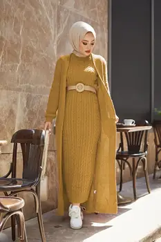 2 Gabali Sieviete Trikotāžas Kleita Uzvalks, Gara Jaka un Maxi Kleita Musulmaņu Modes Islāma Ziemas Apģērbu