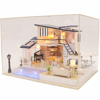 Koka Mēbeles Diy Doll House Māja Miniatūras Apkopot 3D Miniaturas Namiņš Puzzle Komplekti, Rotaļlietas, Bērnu Dzimšanas dienas Dāvana