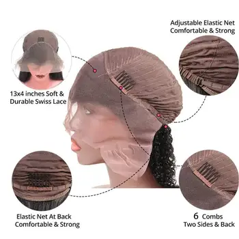 ūdens viļņu parūkas dziļi cirtaini vilnis parūkas mežģīnēm priekšā, cilvēka matu parūkas Melnās Sievietes blīvums 150% 180% parūkas brazīlijas remy matu parūkas