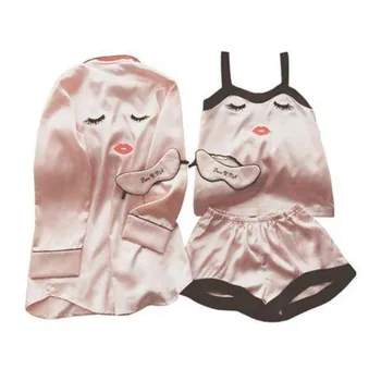7 Gabali, Sievietes, Seksīgas Pidžamas Komplekts Drēbes Pidžamas Apakšveļa Īsās Naktsveļu Rudens Vasaras Apakšveļas Satīna Sleepwear Pidžamas Ilgi Elsas