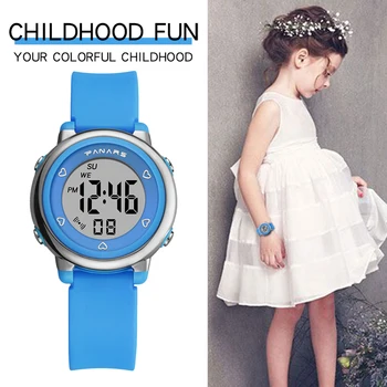 Bērni Skatās, Zēni, Meitenes, Bērni Digitālo Wacth Daudzfunkcionāls LED Krāsains 50M Ūdensizturīgs Sporta Pulkstenis Modinātājs rokas pulksteņi
