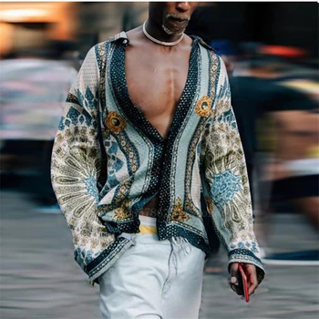 Etniskās Āfrikas Dashiki Kreklu, lai Cilvēks ar garām Piedurknēm Vasaras Gadījuma Modes Tendence Dziļu V-veida Kakla Iespiesti Vīriešu Bazin Riche T-krekls