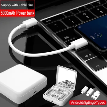 GARAS Mini Portable Power Bank Uzlādes Mulit Functionl PowerBank 5000mAh Ārējo Akumulatoru Lādētāju 3IN1 Par TypeC/Micro USB