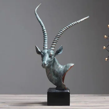 [MGT]Ziemeļvalstu retro radošo sveķu antilopju galvu statuja, apdare, mājas apdare amatniecības displejs