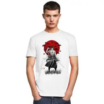 Viens Gabals Roronoa Zoro Tshirt Cilvēks Tīras Kokvilnas Paukotājs Pirāts Mednieks, Tees Classic Anime, Krekli ar Īsām Piedurknēm Gadījuma T-kreklu, Dāvanu