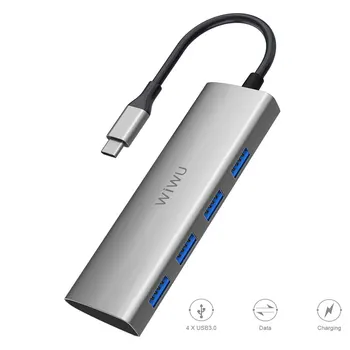 WIWU USB Centrmezgls Ar 4 Portiem, Multi USB Adapteris priekš MacBook Pro Gaisa USB Sadalītājs C Tipa Centrmezglu, Samsung Ātrās Uzlādes Klēpjdatoru USB 3.0 Hub
