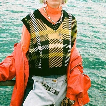 V-veida Kakla Vintage Adīt Pleds Džemperi, Vestes Zaudēt Modes Rudenī Džemperi bez Piedurknēm Trikotāža Sieviešu Džemperi korejiešu Jaunā