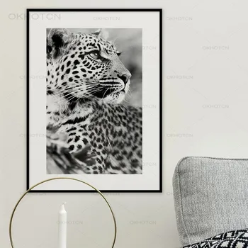 Melnā un Baltā Plakātu Drukas Leopard Gepards, Zebra, Lauva Palmu Ananāsu Sienas Art Attēlu Audekls Gleznošanai Ziemeļvalstu Mūsdienu Mājas Dekoru
