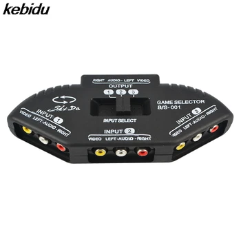 Kebidu Black 3 Porti, Video Spēles Pārslēdziet Selektora Splitter Audio Kabelis RCA AV XBOX PS Wii Wii TV DVD
