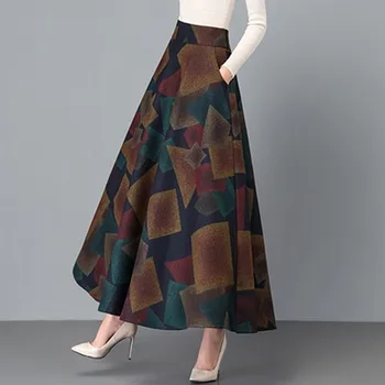 Elegants Augsta Vidukļa Vilnas Gari Svārki Modes Sieviešu Vilnas Maxi Svārki Sieviešu Vintage-Line Biroja Dāmas Darba Ikdienas Svārki