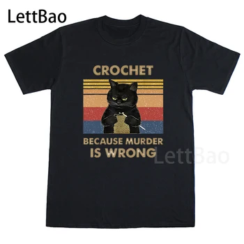 Melnais Kaķis, Smieklīgi Tamborēt, jo slepkavība ir nepareizi, T-Krekls ar Īsām Piedurknēm Dizainu, Sieviešu T-Krekls Atdzist Vasaras Oersized TShirt Sieviete
