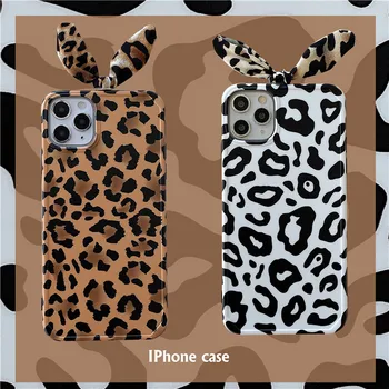 Retro bunny ausis Leopard meitenes sieviete modes Tālruņa Lietā Par iPhone 12 11 Pro Max X XR XS 7 8 Plus 12 mini 7Plus gadījumā, Gudrs vāciņš