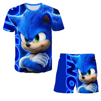 2020 Bērniem, Drēbes Sonic T-krekls Zēniem, Uzvalks Tērpiem, Baby Meitenes Vasaras Pusaudžu Zēni Kopumu, 4-14 Gadiem, Bērnu Apģērbs, T-krekls + Šorti