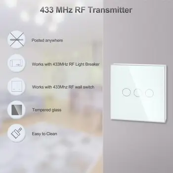 Girier 433Mhz RF Touch Tālvadības pults, Rūdīta Stikla Panelis Bezvadu Sienu RF Raidītājs 1/2/3 Banda, kas Strādā ar 433Mhz Uztvērējs
