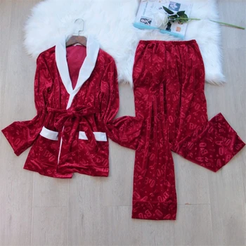 Sieviešu Samta Pidžamu Mājas Drēbes, Ziemas Apakšveļu Līgava Sleepwear Sieviete Sarkanā Pijama 2pcs Set Mujer