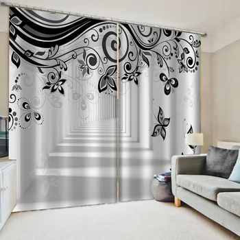 Melnā un baltā aizkari foto Blackout Logu Aizkari Luksusa 3D Aizkari viesistabā Gultas vietas Adrese Hotel Mājās