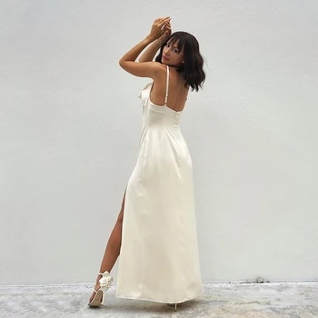 NewAsia Balta Kleita Sievieti Sadalīt Sexy Puse Kleitas Stiept Slīdēšanas Ilgi Vestidos Dāmas Gadījuma Streetwear Modes Beach Club Apģērbs
