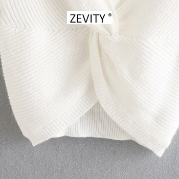 Zevity Jaunu 2020. gadam sieviešu modes krusta v kakla mezgloti adīšanas džemperis dāmas pamata piedurknēm casual slim džemperi šiks topi S339