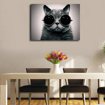 Kaķis Brilles Plakātu Sienas Mākslas Dzīvnieku Auduma Melnā un Baltā Izdrukas, Plakāti Krāsošana Sienas, Attēlus viesistaba, Mājas Dekoru
