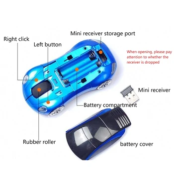 2.4 G 1600DPI Pele USB Uztvērējs Bezvadu LED Gaismas Auto Forma Optiskās Peles