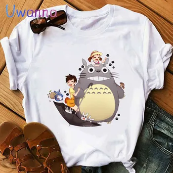 Totoro t krekls sievietēm, Studio Ghibli drukāt Harajuku Kawaii Gadījuma balts tops, t-krekls sieviešu cute karikatūra grafikas tees sieviešu apģērbu