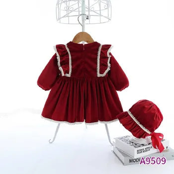 Baby Girl Dress Winered Kokvilnas Samta Princese Kleitas, Bērnu Drēbes ar garām Piedurknēm Jaunas Ielidošanas Mīksts, Ērts 6M-4 Gadi 2021