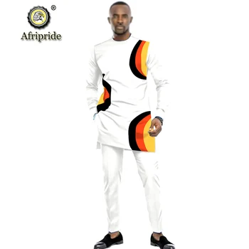 2019 Āfrikas Vīriešu Apģērbu Dashiki Modelis ar garām Piedurknēm Krekls, Blūze+ Ankara Bikses 2 gab. Komplekts Drēbes Uzvalku AFRIPRIDE S1916028