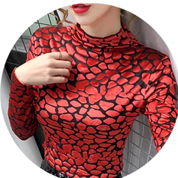 Pavasarī, Vasarā korejiešu Stilā, T-Krekls Sievietēm Šiks Sexy Izspēles Kakla Pārredzamu Drukāt Elastīgs Tops Zemāko Krekls Meitene Tees T0N413A