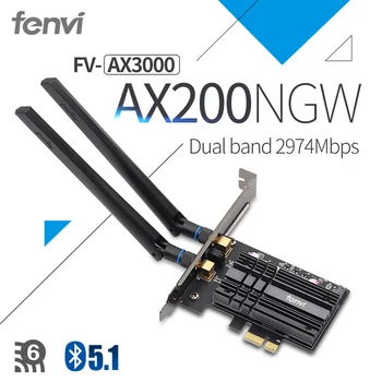 Fenvi Bezvadu AX3000 Wi-Fi 6 3000Mbps PCIe Bluetooth 5.1 Wifi Adapteris Intel AX200 Wi-fi 802.11 ac/ax 2.4 G/5Ghz Uz Darbvirsmas