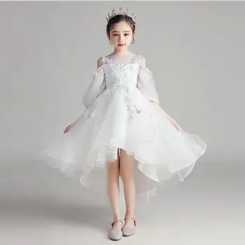 Princese Meitenes Kleitu Kāzām, Balta Mežģīņu Bērniem Dzimšanas Dienas Tērpu Apģērbs Mazulim Bērnu Grezna Apģērbu Pirmās Komūnijas Ilgi Frocks