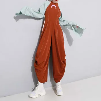 Četri Gadalaiki Harajuku Mēness Modelis Sievietēm Jumpsuit Backless Gredzenu Krunkains Atvērt nodrošināti Bodysuit Sieviete Plaša Kāju Bikses Pantiņš Bikses