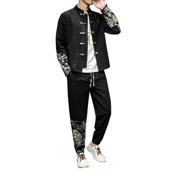 Ķīnas Retro Stila Tang Uzvalks Kokvilnas Veļa Raibs Tērps Plus Lieluma Iespiesti Hanfu Vīriešu Apģērbu 2020Print Drēbes 5XL Vīrietis