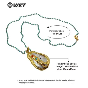 WT-MN965 dabīgo saldūdens pērļu kaklarota ar zelta Electroplated apdares neregulāras formas pērles ar krāsainu CZ bruģēts kaklarota