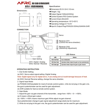 AFRC GYS-1 V2 RC Auto Žiroskops Drift CNC Par 1/18 1/10 1/8 Modelis DIY