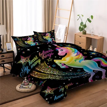 Melns Vienradzis gultas veļas komplekts Pasaku Dzirkstošo Zvaigznes Gultas Komplekts Bērnu iecienītāko sega sedz poliestera zirgu gultasveļa