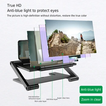 3D Ekrānu Pastiprinātājs Mobilo Telefonu Palielināmais Stikls HD Stāvēt Video Locīšanas Ekrāns, Paplašinātās Acu Aizsardzība Turētājs