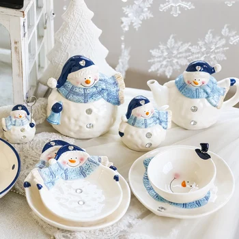 JAUNO Sniegavīrs galda Gudrs keramikas rotas dekoratīvie snack bowl tējkanna uzglabāšanas trauciņu garšvielu pudeļu plāksnes sniegavīrs trauki