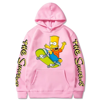 Hoodies Unisex Harajuku Anime Ar SimpsonsPrinted Sieviešu Pelēkā Vārna Pāris Streetwear Modes Gadījuma Sporta Krekls
