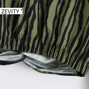 Zevity Sieviešu vintage dzīvnieku tekstūra drukāt hem mezgloti smock blūze dāmas ar garām piedurknēm ikdienas krekli femininas blusas topi LS7217
