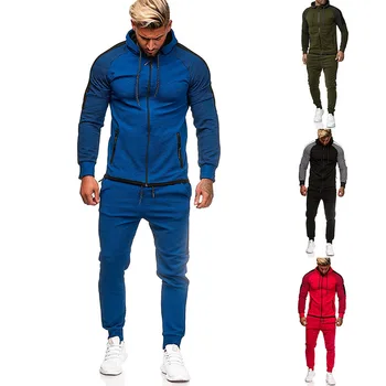 2020. gada Rudens/ziemas jauno vīriešu svītrainā uzvalkā, adīt pelēkā vārna, sporta bikses, uzvalks, āra skriešanas, atpūtas divus gabalus, kas atbilstu