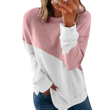 Sieviešu 2020 Rudens Modes Colorblock Apaļu Kakla Garām Piedurknēm Pelēkā Vārna Gadījuma Raibs Džemperis Top Dāmas Ikdienas Krekls 30