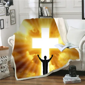 Pāri segu Jēzus krusta drukāšanas plīša Sherpa segu gaisa kondicionēšanas segu dīvāna segu jaunu segu, gultasveļas