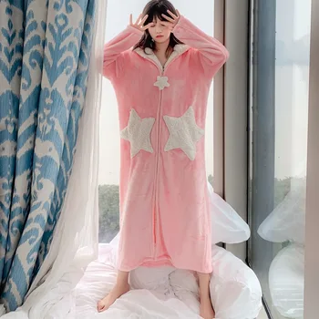 Naktskrekls sievietēm sleepwear halāti Gudrs Pavasara Rudens biezas sieviešu ziemas flaneļa vīriešu rāvējslēdzēju ilgi coral fleece sieviete 2020