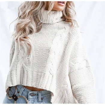 Rudenī 2020. gadam sieviešu džemperis lielgabarīta plats džemperis ar garām piedurknēm augstu uzrullētu apkakli džemperis trikotāžas džemperis balta, haki pelēkā jersey