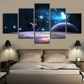 Audekls HD Iespiesti Visuma Galaxy 5 Panelis Pārdomas Kosmosa Planētas Moduļu Grafiskās Mājas Rotā Plakātu Izdrukas Sienas Gleznojums Mākslas
