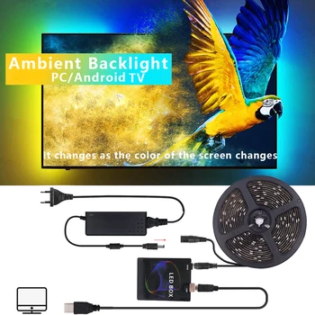 DIY Apkārtējā TV Apgaismojums LED Sloksnes USB Pilns Komplekts, Led Gaismas Lentas Krāsa Mainās ar Ekrāna Datoru WS2812B LED Strip Gaismas Komplekts