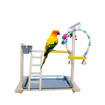 Koka Putnu Asari Stāvēt Papagailis Platformu Spēļu Laukums Interaktīvās Rotaļlietas Būri Dekori